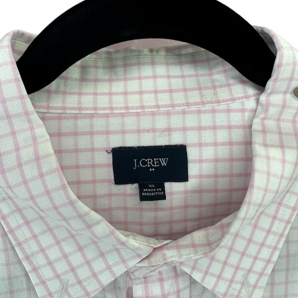J Crew Mens Button Up Dress Shirt Button Collar Size XL Cotton Pink Window Pane - Picture 4 of 6